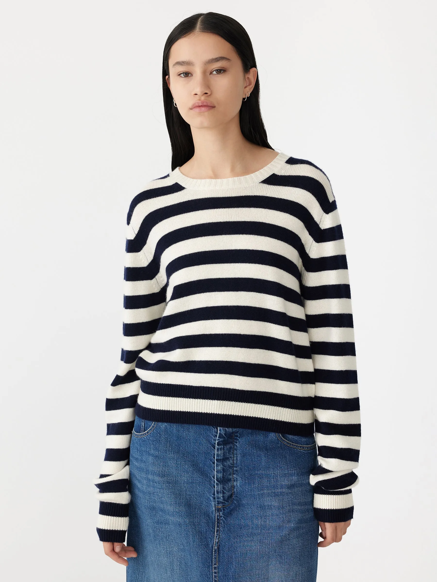 Bassike | Wool Cashmere Classic Knit - Navy/White sold by Sister & Co product image thumbnail 2