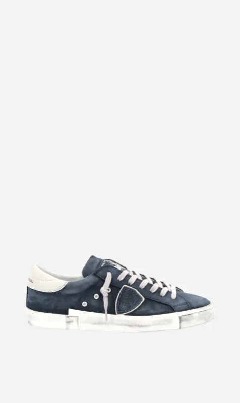 Philippe Model | Prsx Low Man - Nubuk Lave Bleu sold by Sister & Co
