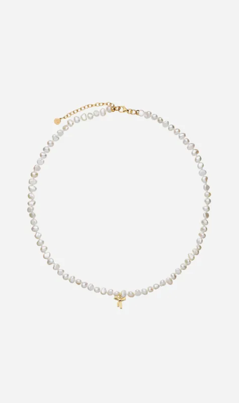 Karen Walker | Petite Bow with Pearls Necklace - Gold sold by Sister & Co