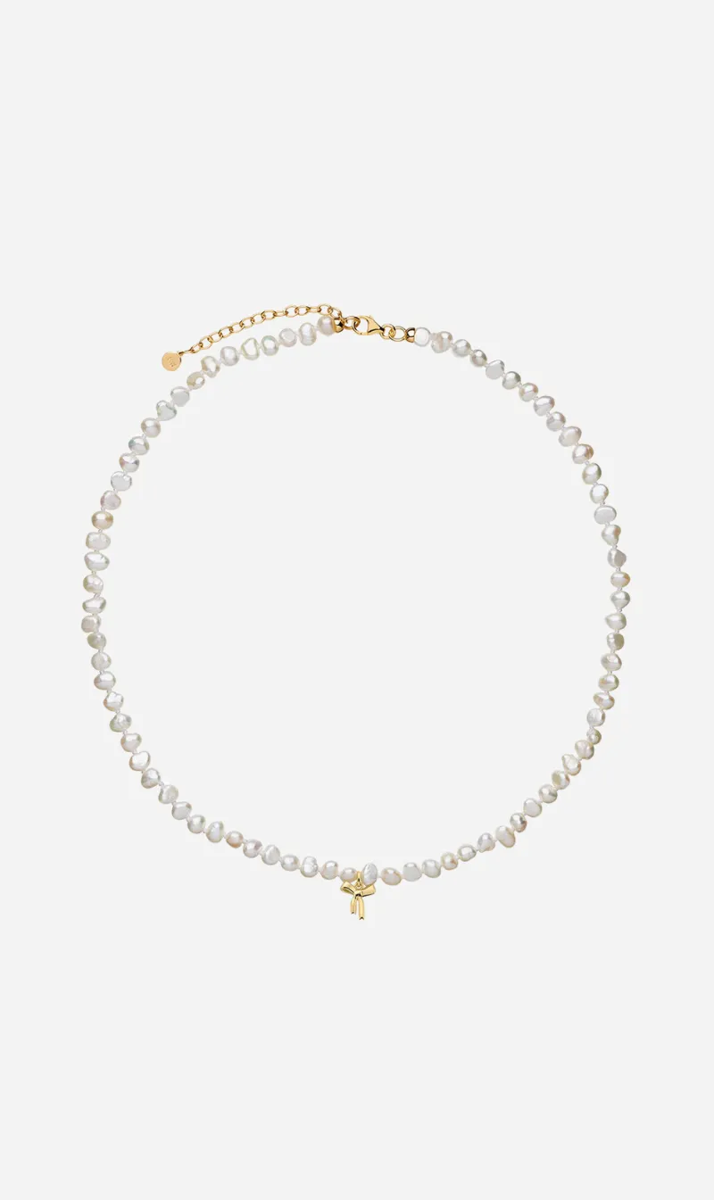 Karen Walker | Petite Bow with Pearls Necklace - Gold sold by Sister & Co