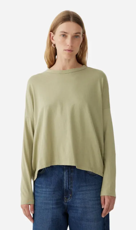 Bassike | Slouch Circle Long Sleeve T.Shirt - Sage Green sold by Sister & Co