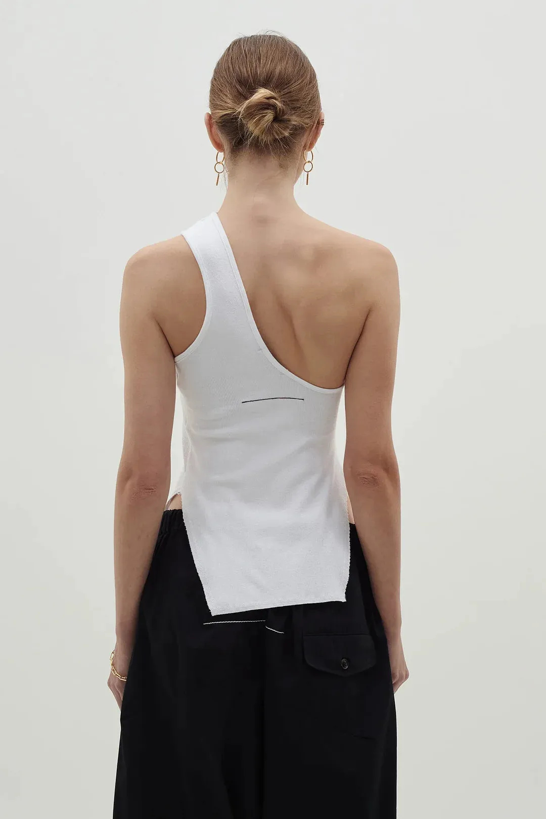 Bassike | Open Back One Shoulder Tank - White sold by Sisters & Co product image thumbnail 3