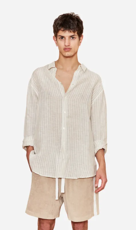 Kore Studios | Amalfi Linen Shirt - Beige Stripe sold by Sister & Co