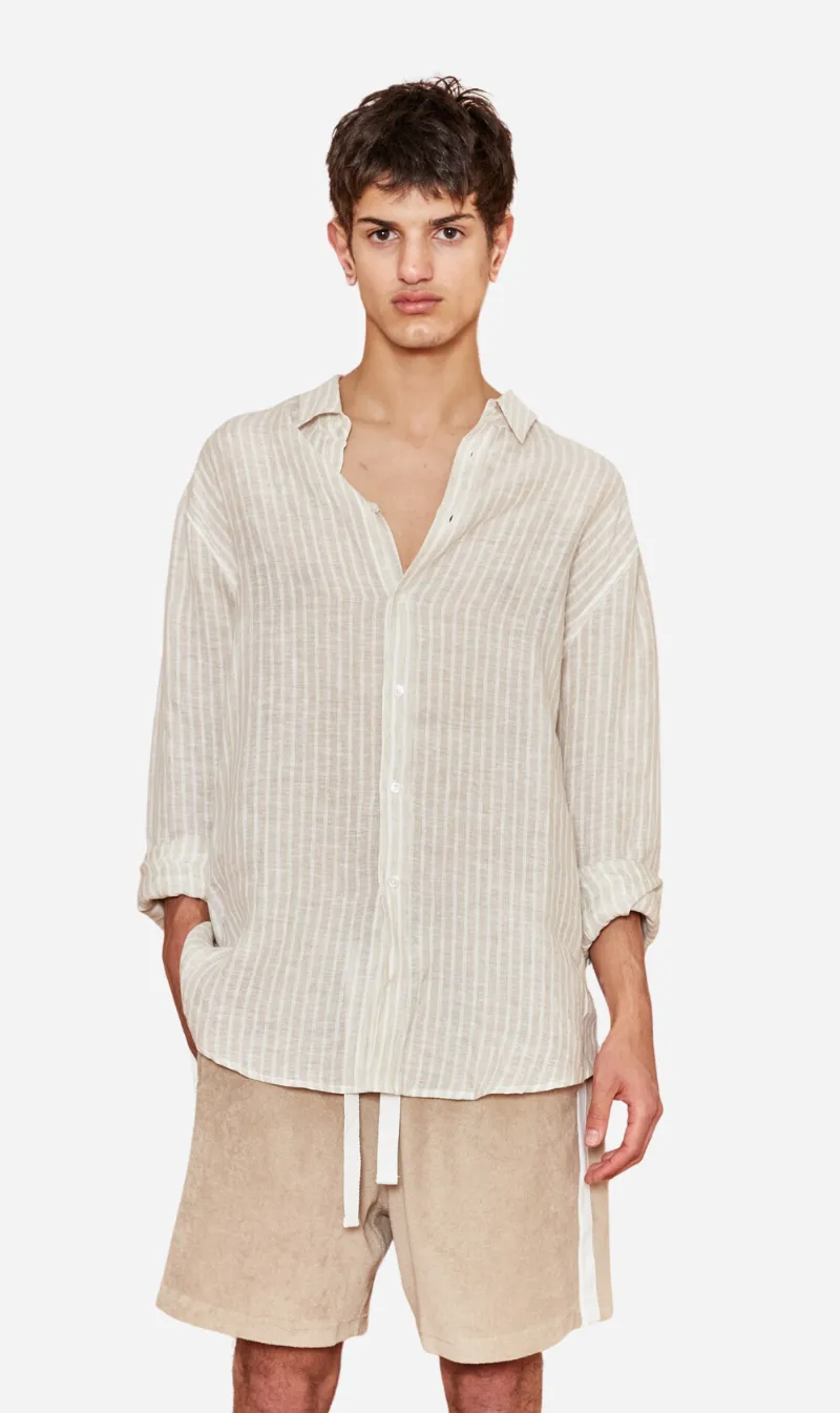 Kore Studios | Amalfi Linen Shirt - Beige Stripe sold by Sister & Co