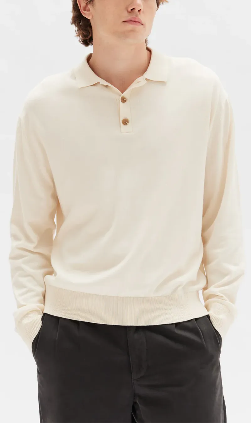 Assembly Label | Oscar Long Sleeve Knit Polo - Cream sold by Sister & Co