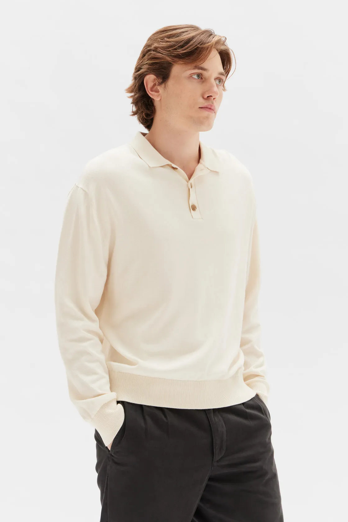 Assembly Label | Oscar Long Sleeve Knit Polo - Cream sold by Sister & Co product image thumbnail 2