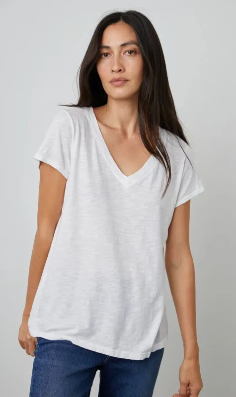 Velvet | Jilian Original Slub V-Neck Tee - White sold by Sister & Co