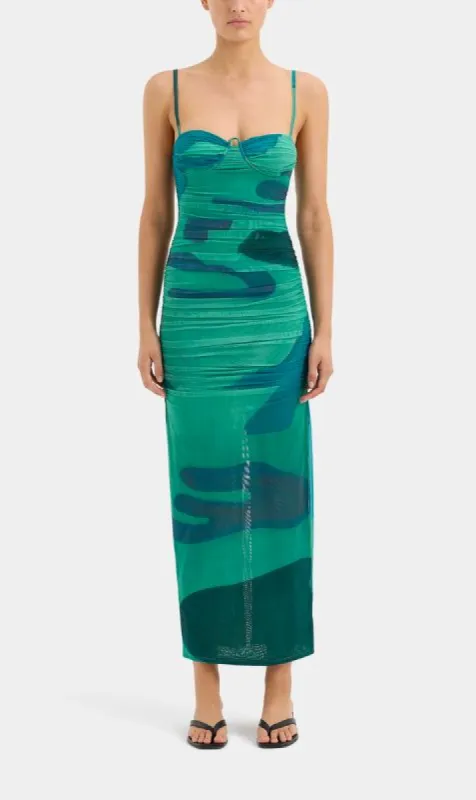 SIR The Label | Frankie Gathered Midi Dress - Emerald Reflection sold by Sister & Co