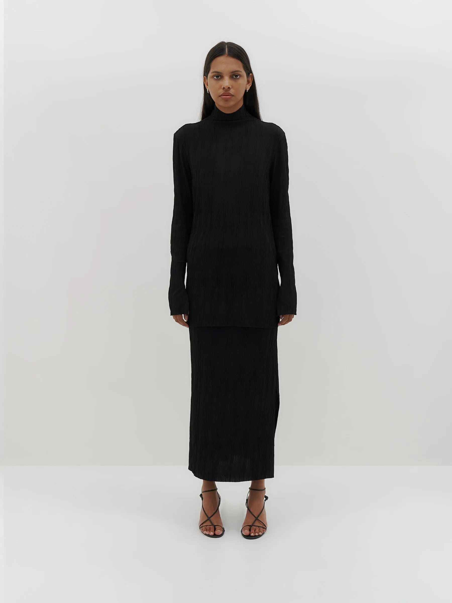 Bassike | Textured Side Split Skirt - Black sold by Sister & Co product image thumbnail 2