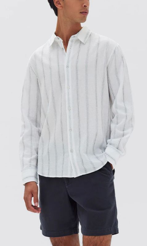 Assembly Label | Fine Stripe Textured Long Sleeve Shirt - Navy/Blue Haze sold by Sister & Co