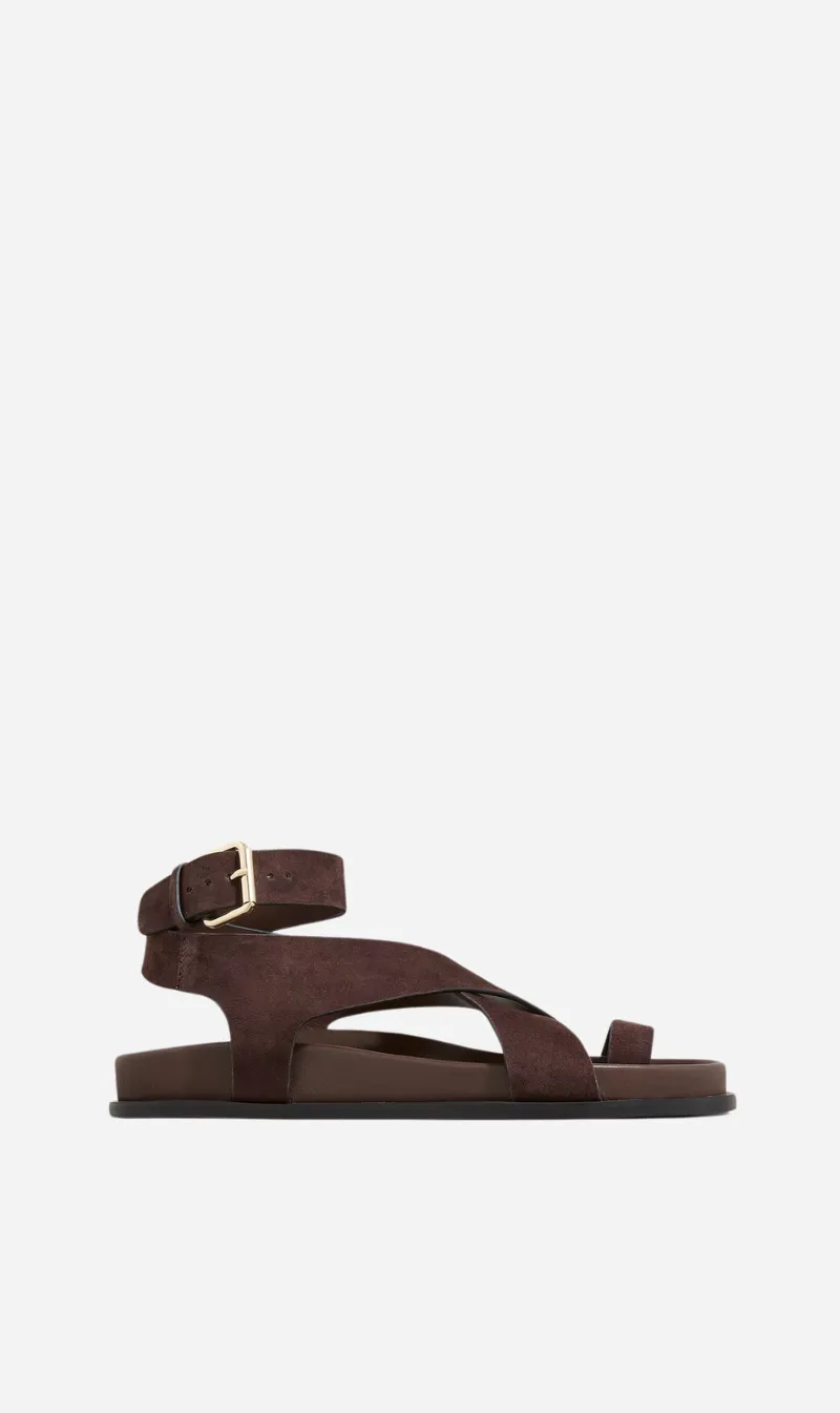 A.Emery | The Jalen Sandal - Walnut Suede sold by Sister & Co