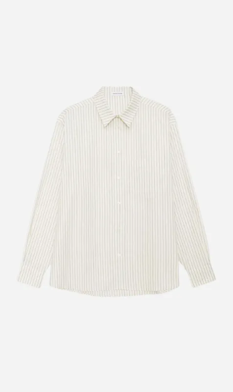 Anine Bing | Braxton Shirt - Ivory And Blue Monogram Stripe sold by Sister & Co