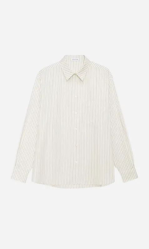 Anine Bing | Braxton Shirt - Ivory And Blue Monogram Stripe sold by Sister & Co
