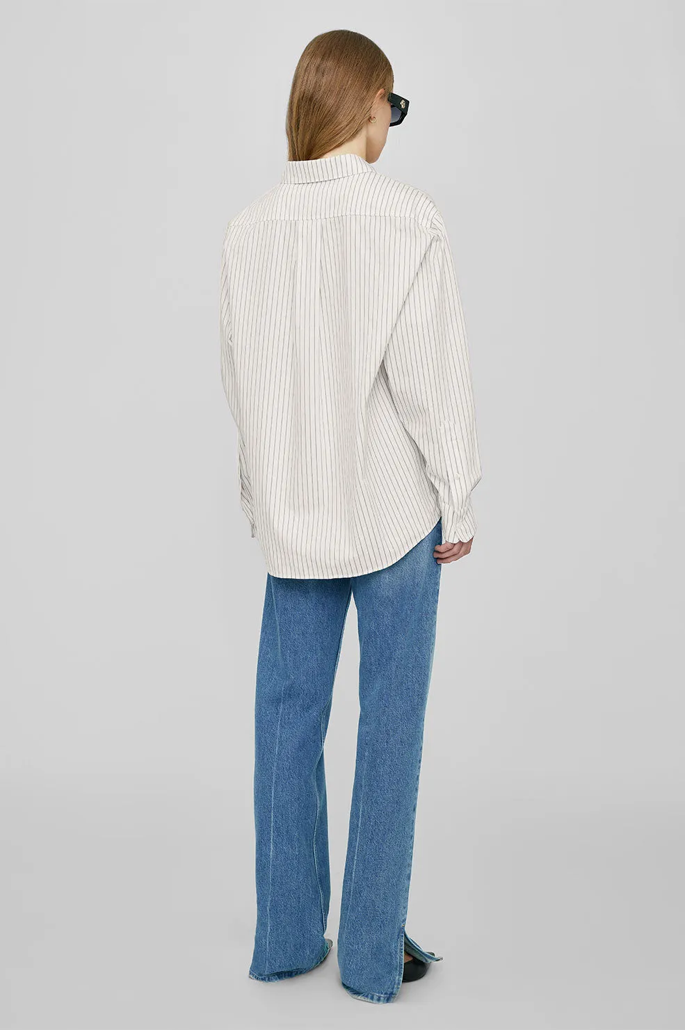 Anine Bing | Braxton Shirt - Ivory And Blue Monogram Stripe sold by Sister & Co product image thumbnail 3