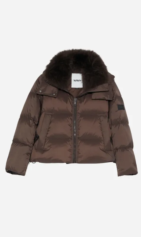 Yves Salomon | Down Coat 59c Tech Fabric/Lamb - Mocha sold by Sister & Co