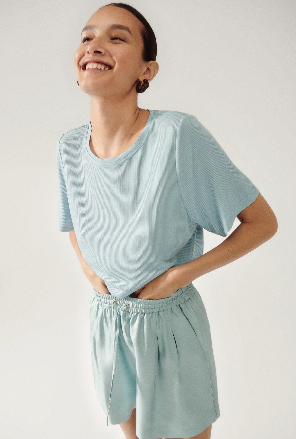 Silk Laundry | Twill Slouch Shorts - Mist sold by Sister & Co product image thumbnail 4