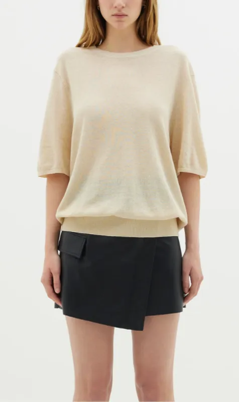 Bassike | Cotton Linen Fine Knit T.Shirt - Hazelnut sold by Sister & Co
