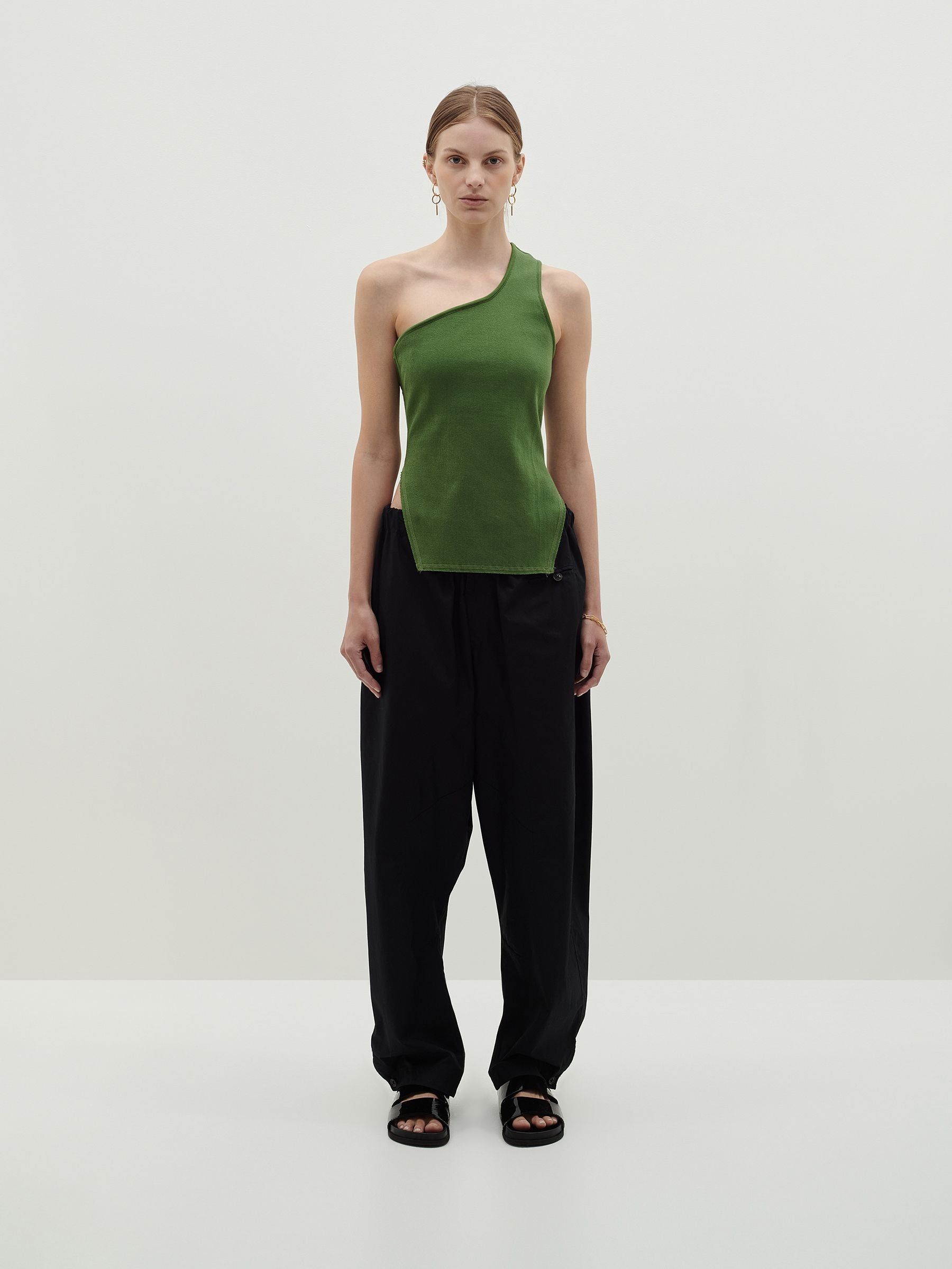 Bassike | Open Back One Shoulder Tank - Basil sold by Sister & Co product image thumbnail 2