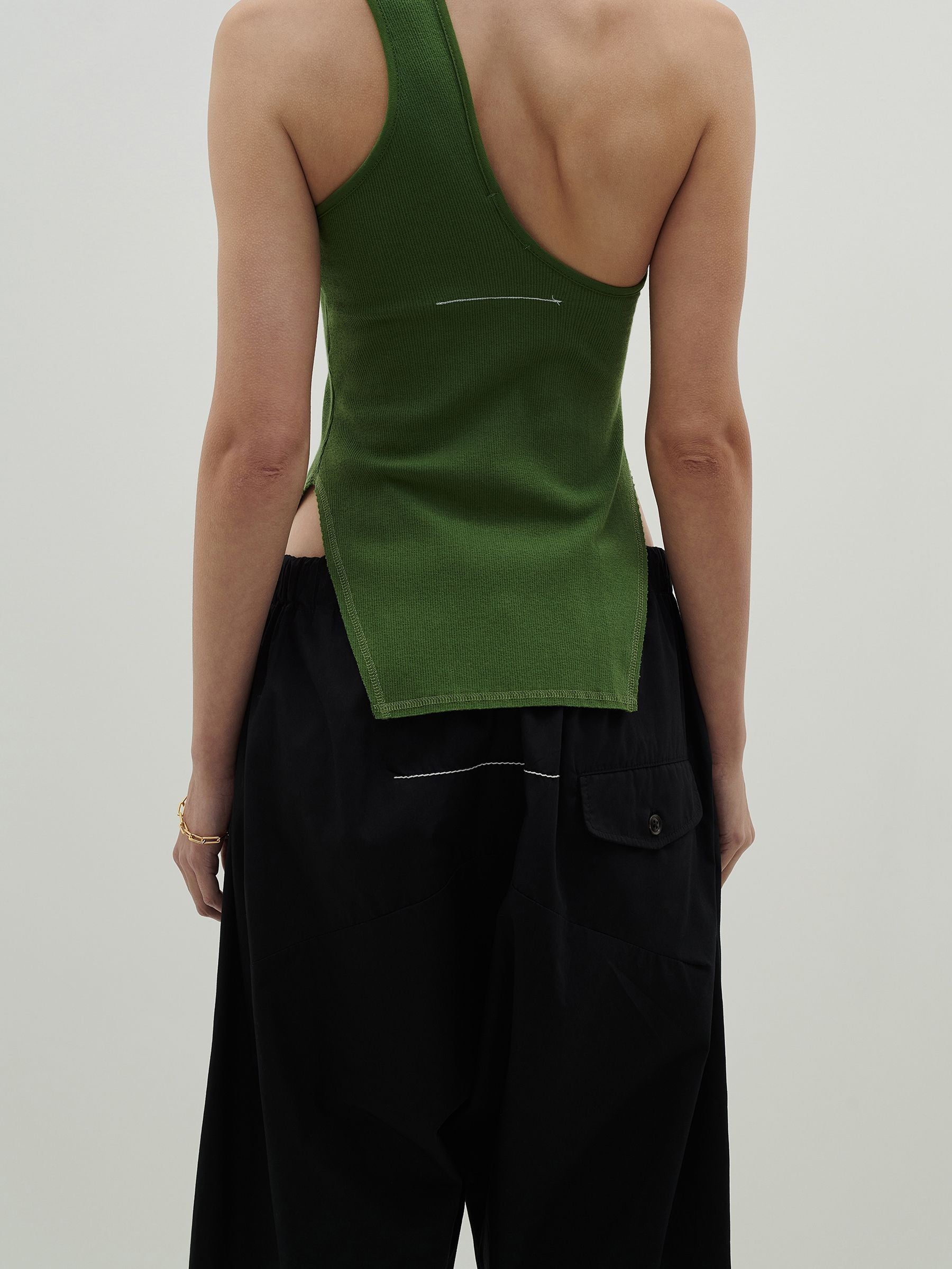 Bassike | Open Back One Shoulder Tank - Basil sold by Sister & Co product image thumbnail 3