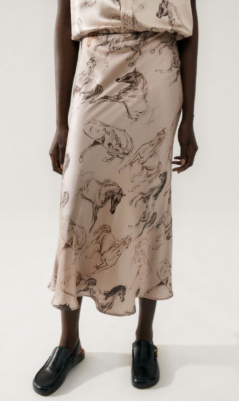 Silk Laundry | Long Bias Cut Skirt - Wild Horses sold by Sister & Co