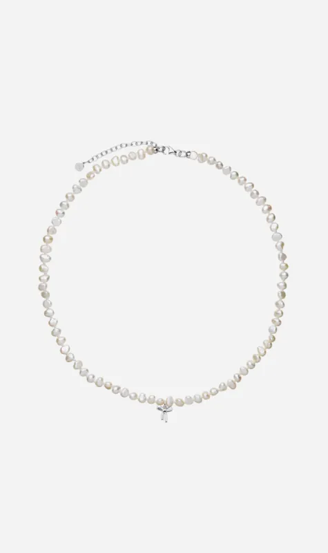 Karen Walker | Petite Bow with Pearls Necklace - Silver sold by Sister & Co