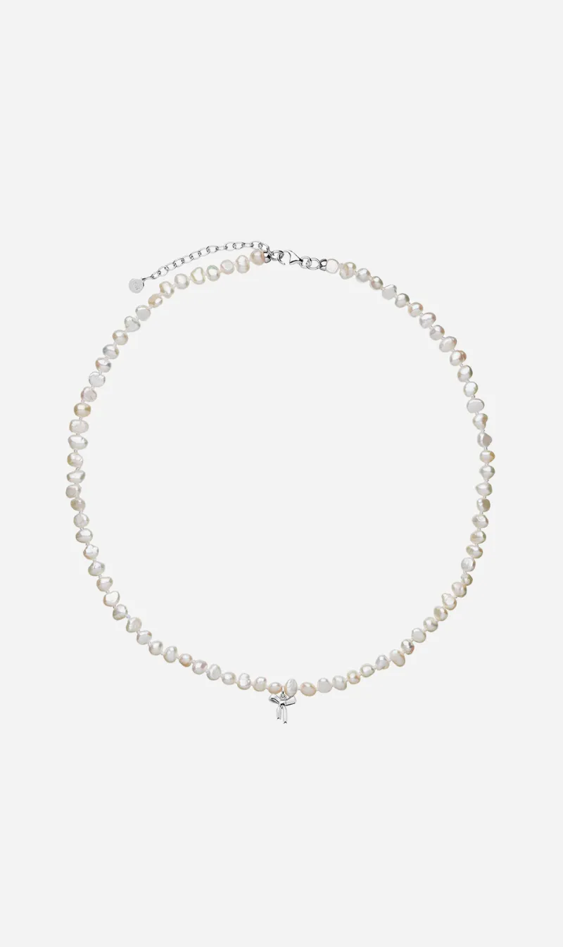 Karen Walker | Petite Bow with Pearls Necklace - Silver sold by Sister & Co