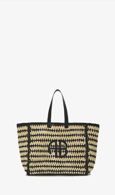 Anine Bing | Large Rio Tote - Black & Natural Stripe sold by Sister & Co