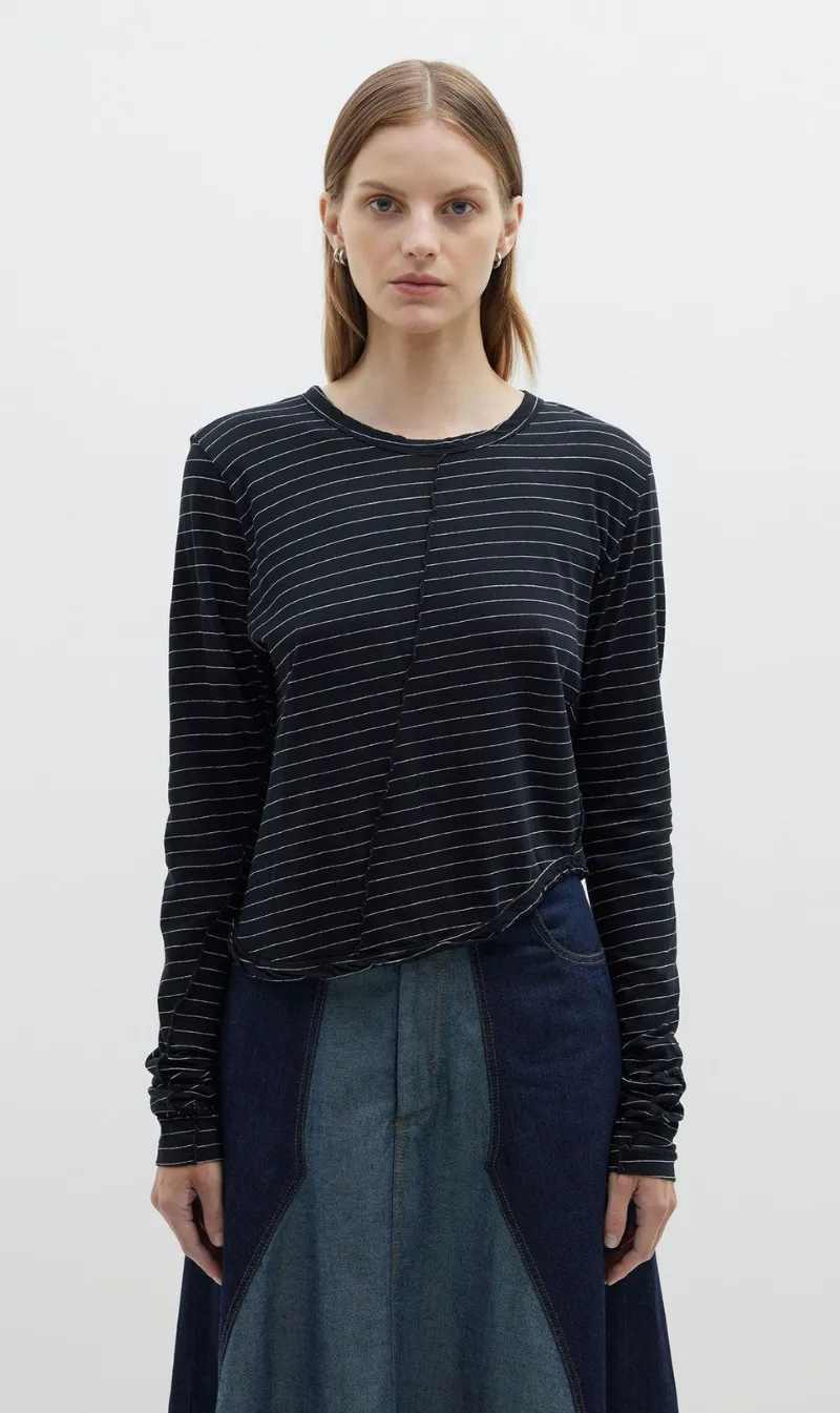 Bassike | Stripe Athletic Long Sleeve T.Shirt - Black/White sold by Sister & Co
