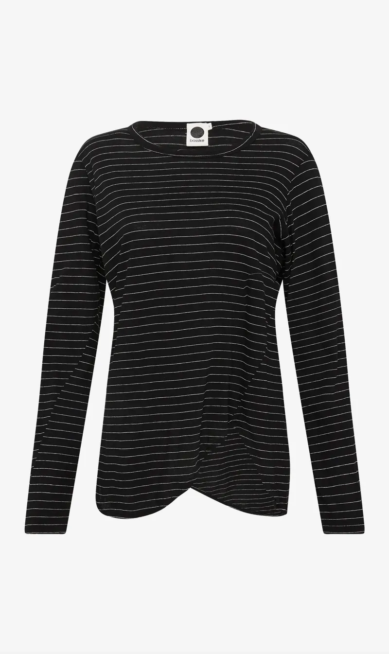 Bassike | Stripe Scoop Hem L/s T.Shirt - Black/White sold by Sister & Co