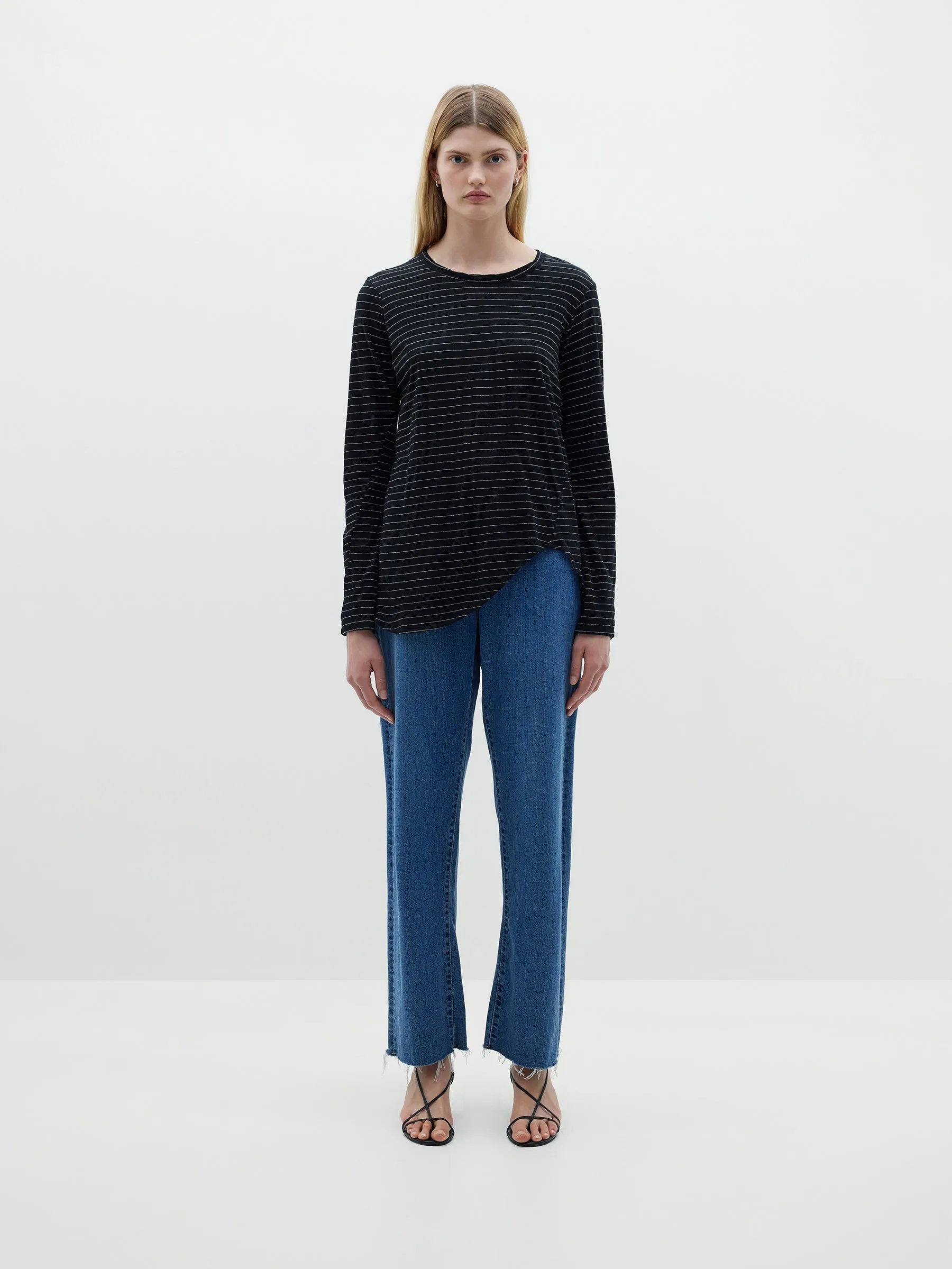 Bassike | Stripe Scoop Hem L/s T.Shirt - Black/White sold by Sister & Co product image thumbnail 2