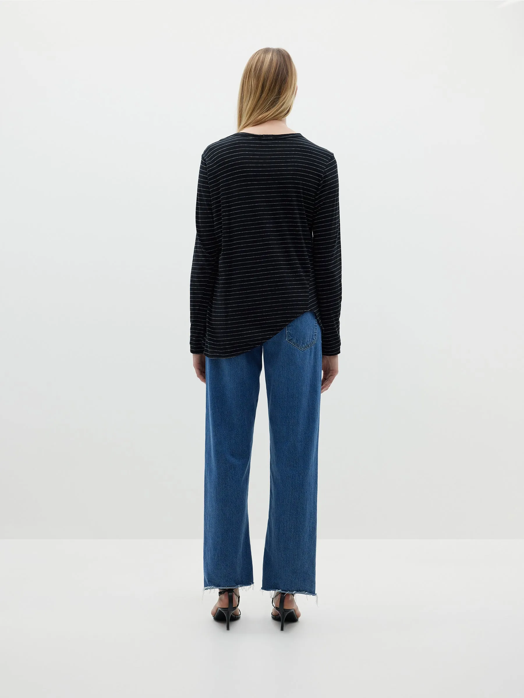 Bassike | Stripe Scoop Hem L/s T.Shirt - Black/White sold by Sister & Co product image thumbnail 4