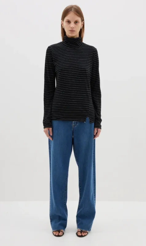 Bassike | Stripe Funnel Neck Long Sleeve Shirt - Black/White sold by Sister & Co