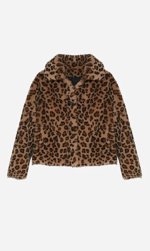 Yves Salomon | Jacket 66cm Woven Lamb Wool - Print Panthere Beige sold by Sister & Co