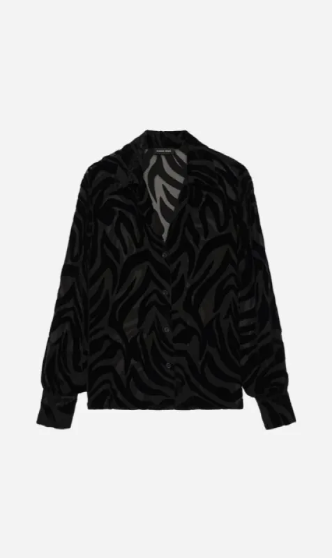 Anine Bing | Mylah Shirt - Black Zebra Burnout sold by Sister & Co