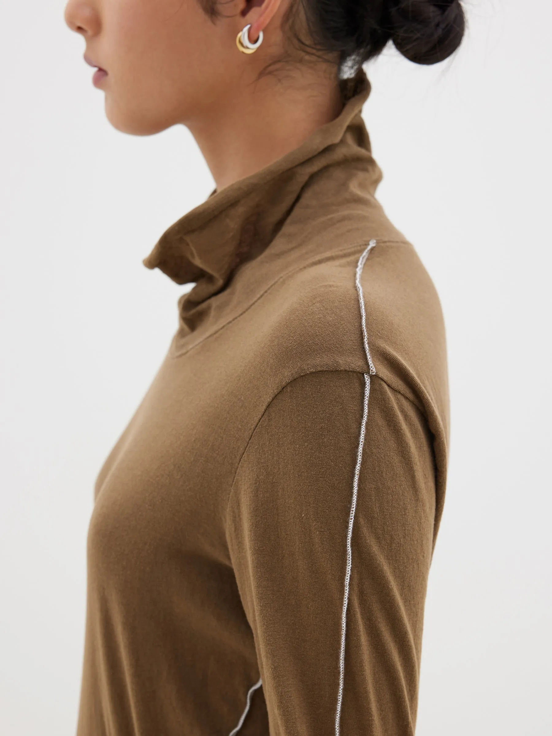 Bassike | Raw Funnel Neck L/s T.Shirt - Chesnut/White sold by Sister & Co product image thumbnail 4