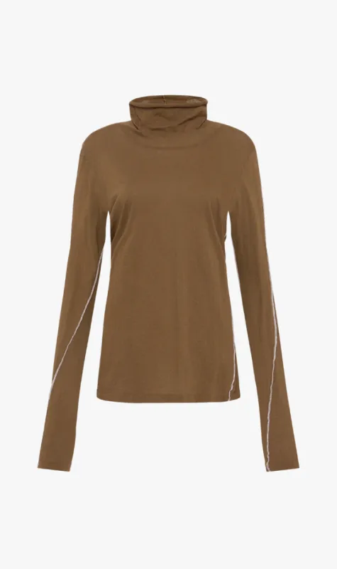 Bassike | Raw Funnel Neck L/s T.Shirt - Chesnut/White sold by Sister & Co