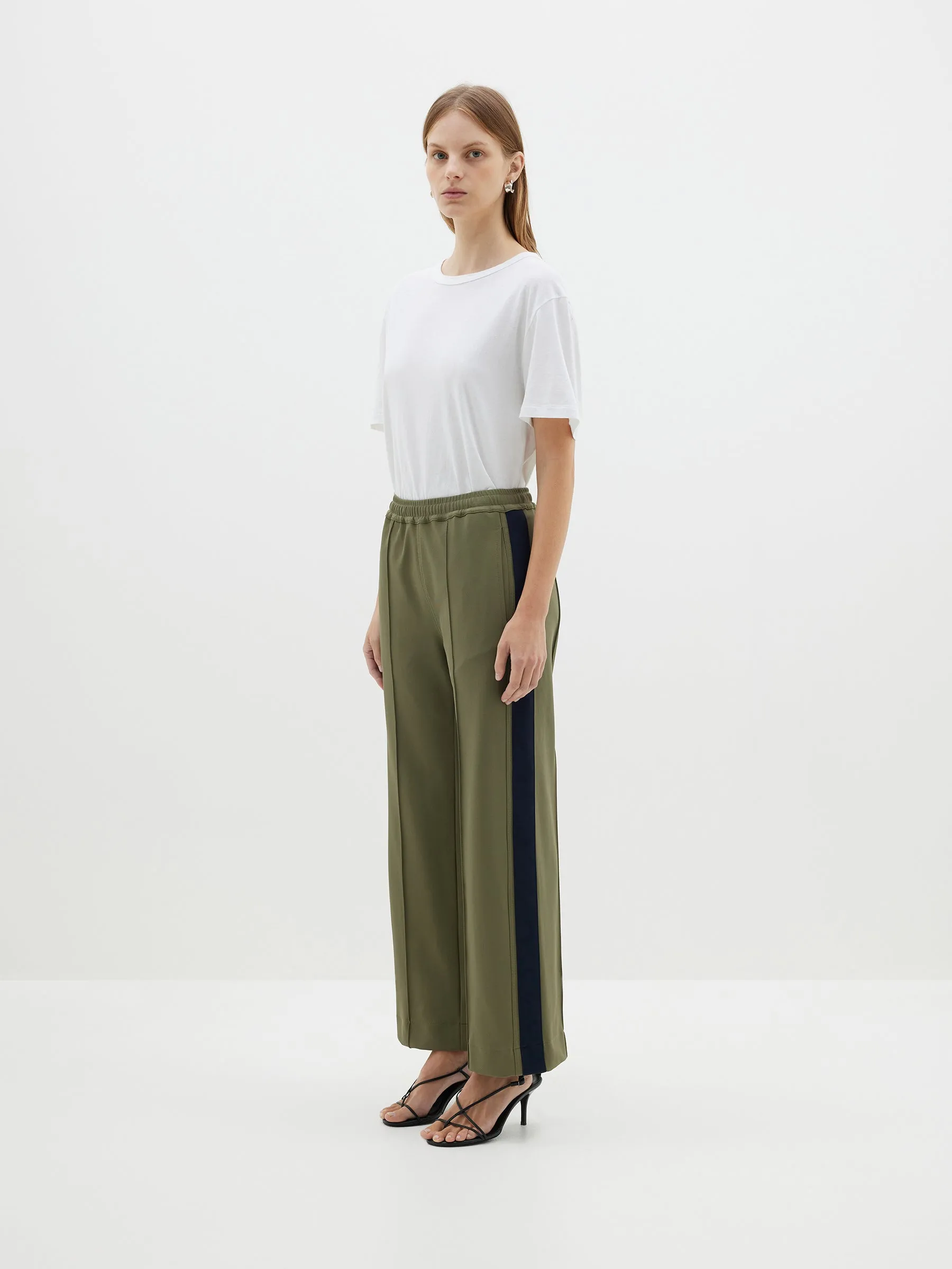 Bassike | Twill Stripe Detail Pant - Khaki/Ink sold by Sister & Co product image thumbnail 3