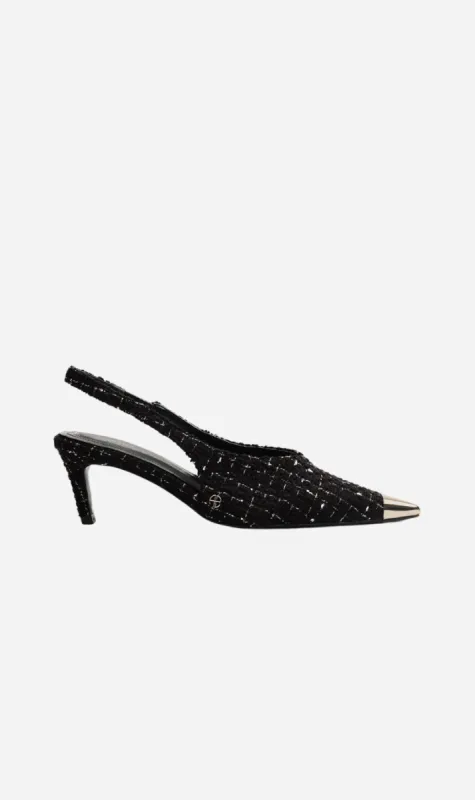 Anine Bing | Nina Heels With Metal Toe Cap - Black & White Tweed sold by Sister & Co
