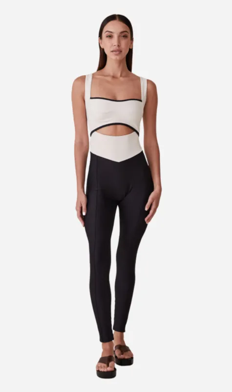 108 Sportif | Capri Cut Out Bodysuit - Stone/Black sold by Sister & Co