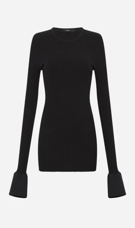 Bassike | Contrast Cuff Rib Long Sleeve T.Shirt - Black sold by Sister & Co