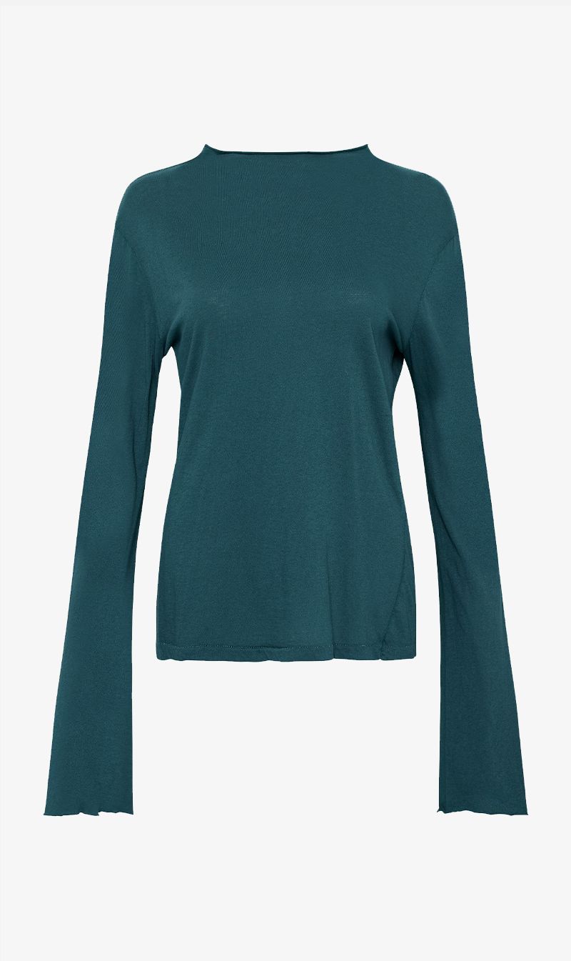 Bassike | Regular Raised Neck L/s T.Shirt - Aegean Blue sold by Sister & Co