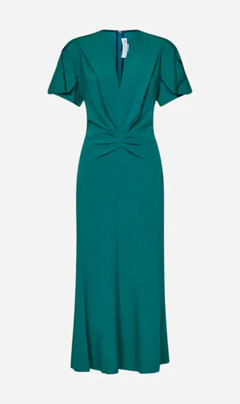 Victoria Beckham | Gathered V-Neck Midi Dress - Petroleum sold by Sister & Co