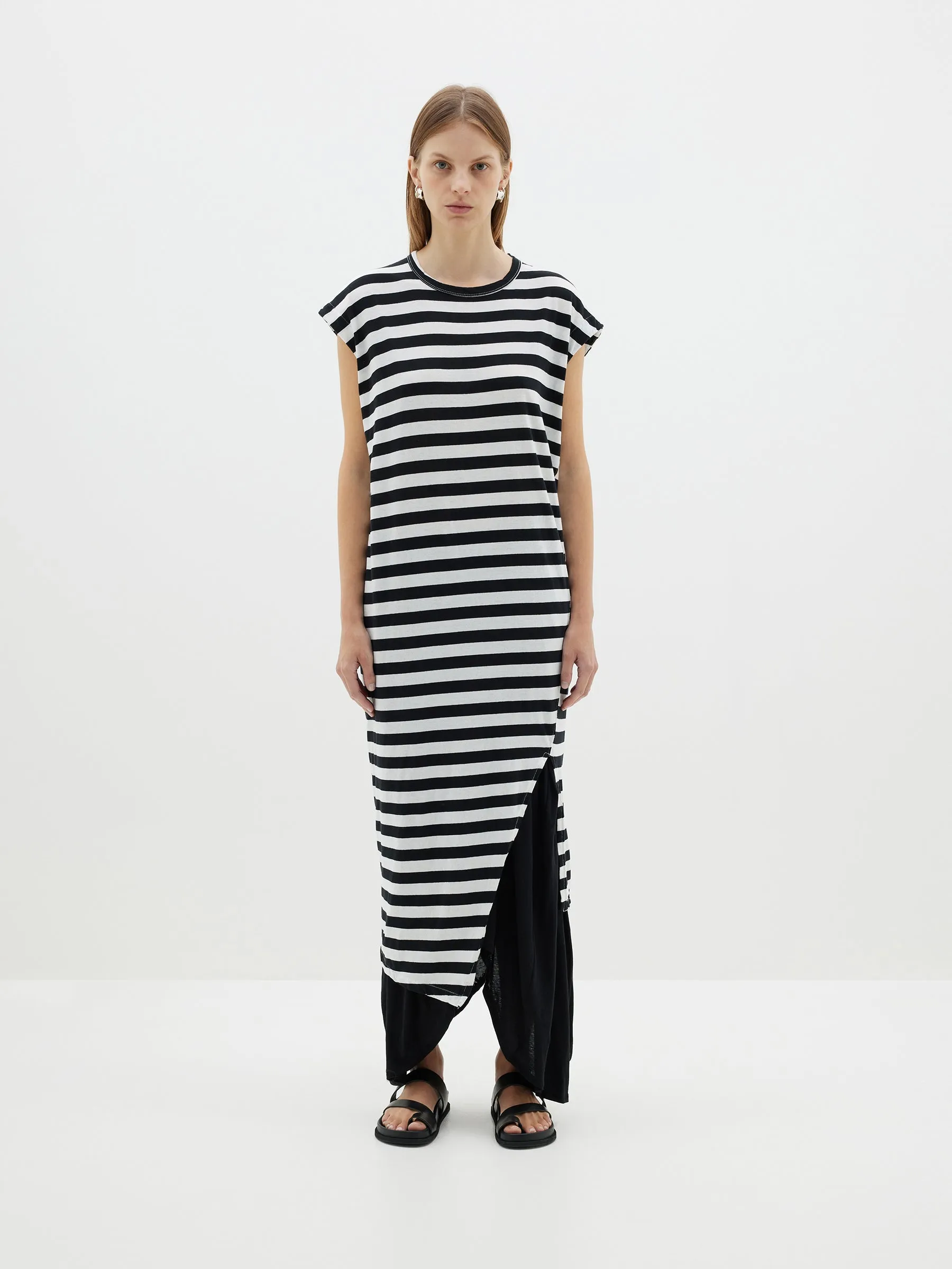 Bassike | Stripe Split Tank Dress - Black/Undyed sold by Sister & Co product image thumbnail 2