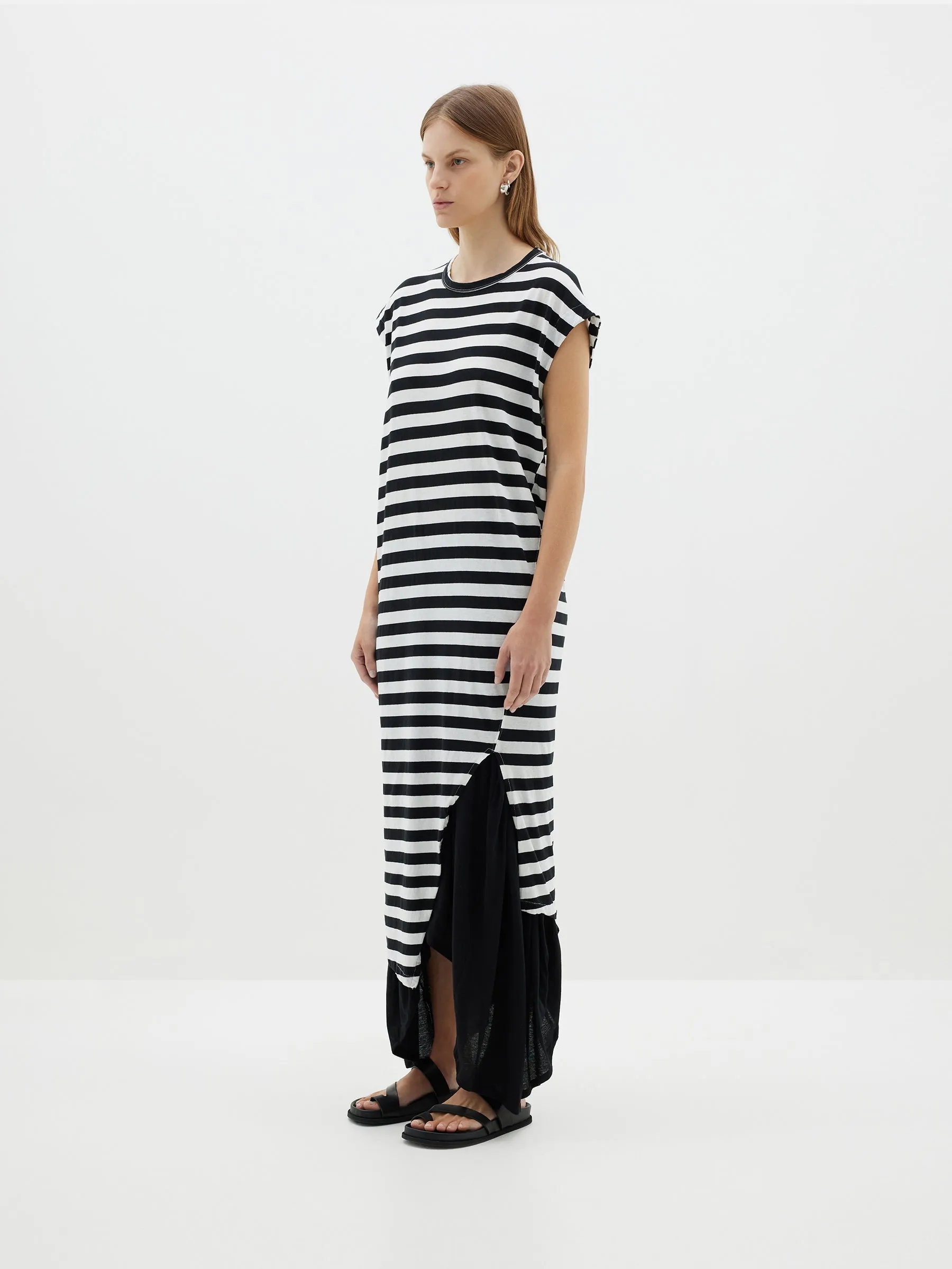 Bassike | Stripe Split Tank Dress - Black/Undyed sold by Sister & Co product image thumbnail 3