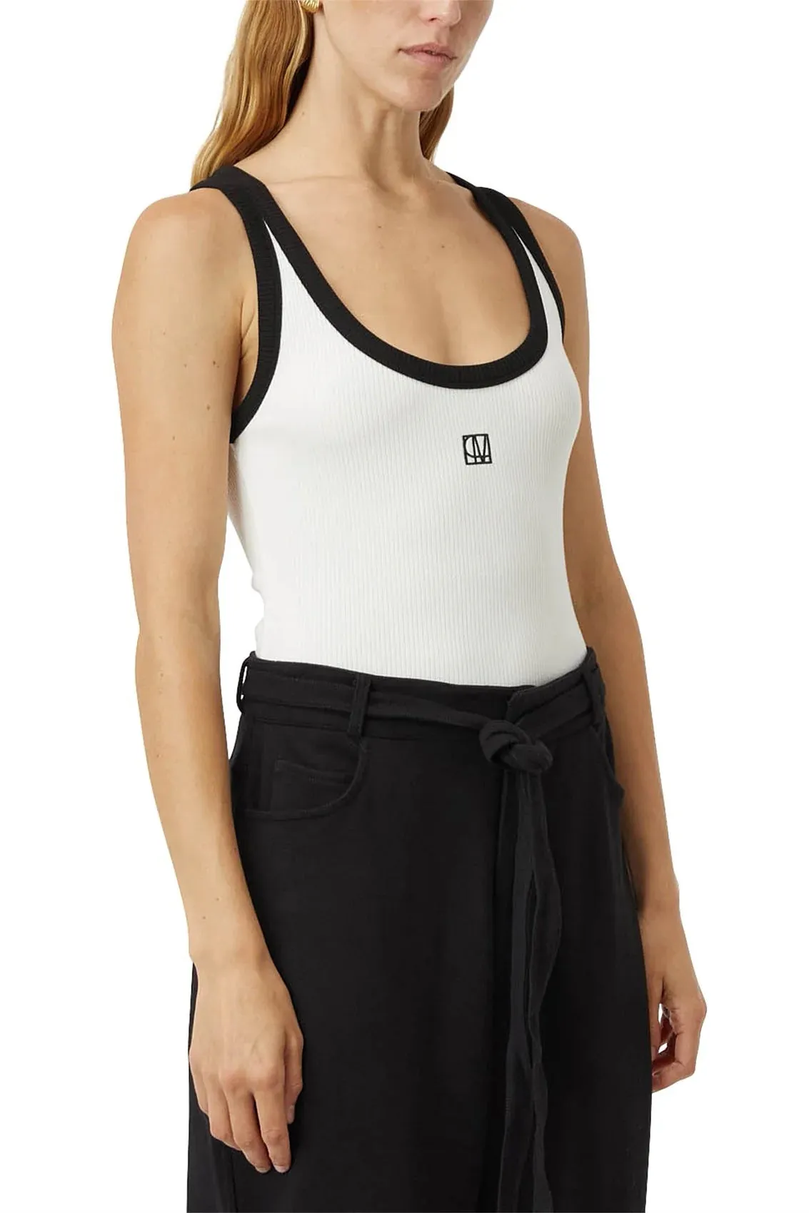 Camilla and Marc | Nora Contrast Bind Scoop Neck Tank - White/Black sold by Sister & Co product image thumbnail 2