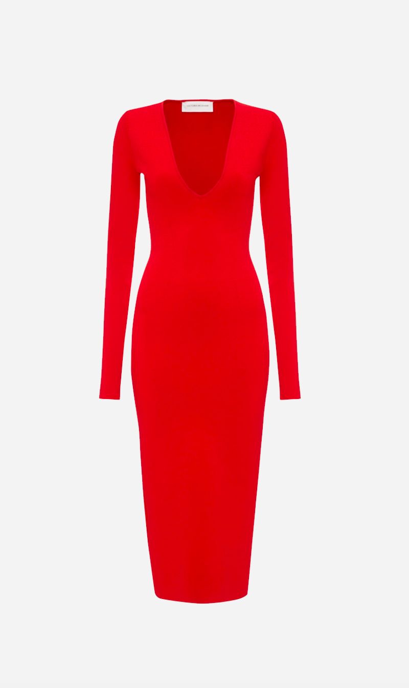 Victoria Beckham | VB Body Deep Vee Midi - Red sold by Sister & Co