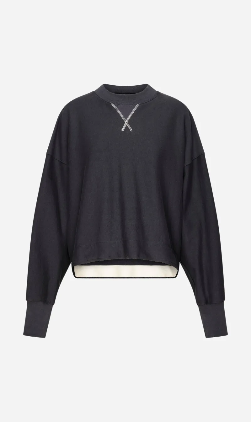 Bassike | Side Split Contrast Sweat - Washed Navy sold by Sister & Co