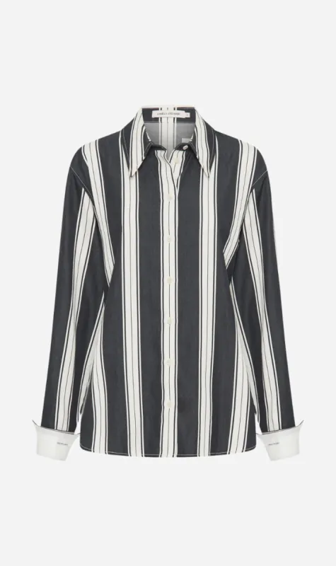 Camilla and Marc | Kiah Fitted Shirt - Black & Cream Stipe sold by Sister & Co