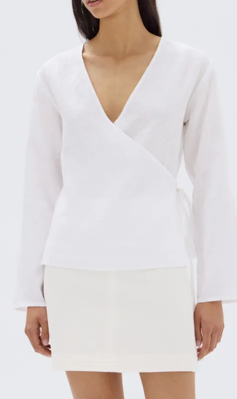 Assembly Label | Renee Linen Wrap Long Sleeve Top - White sold by Sister & Co