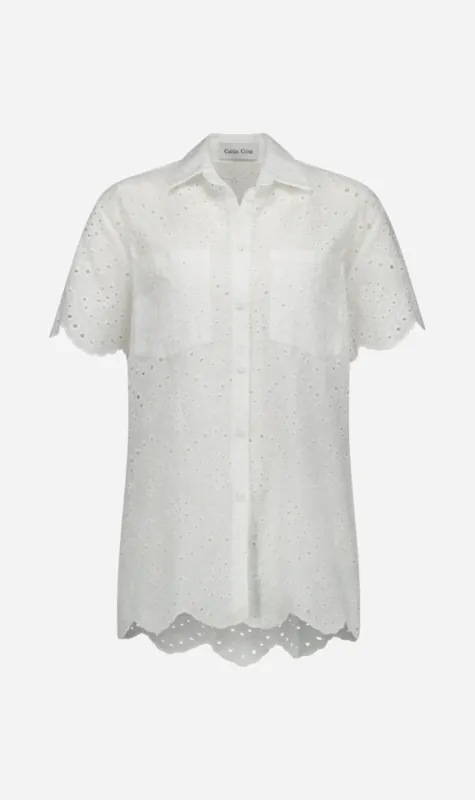 Caitlin Crisp | Short Sleeve Crisp Shirt - White Broderie sold by Sister & Co